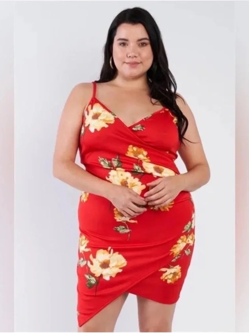 BLUE LEOPARD | Plus Size Floral Print V-Neck Cinched Mini Dress